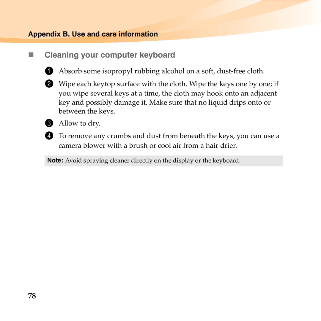 Lenovo U150 manual „ Cleaning your computer keyboard 