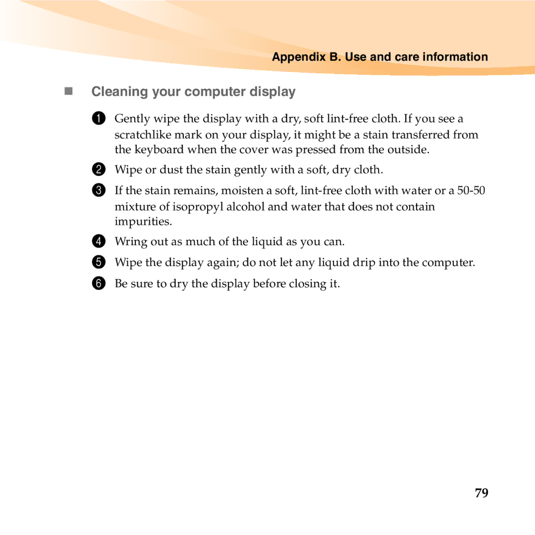 Lenovo U150 manual „ Cleaning your computer display 