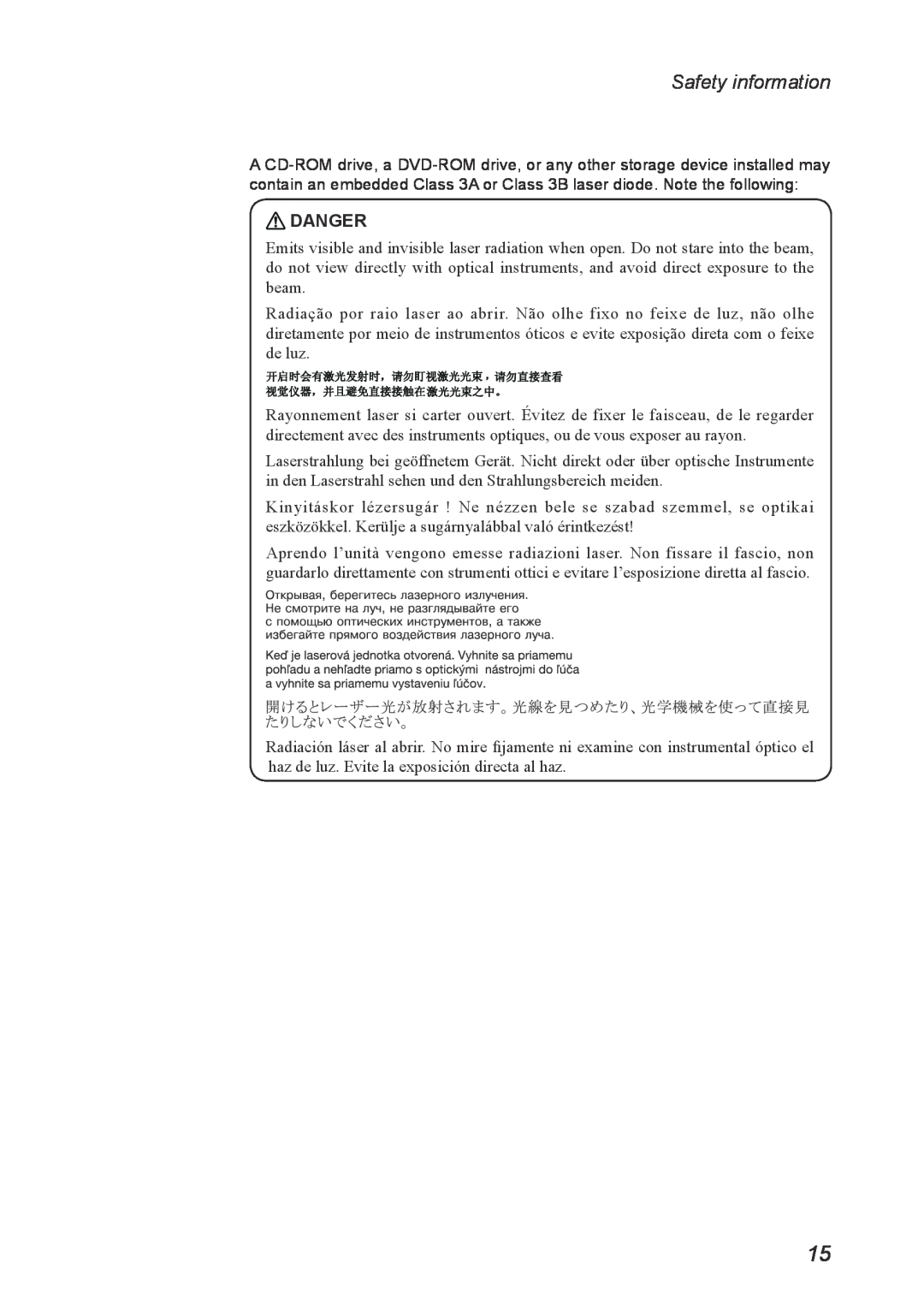 Lenovo U260 manual Danger, Safety information 