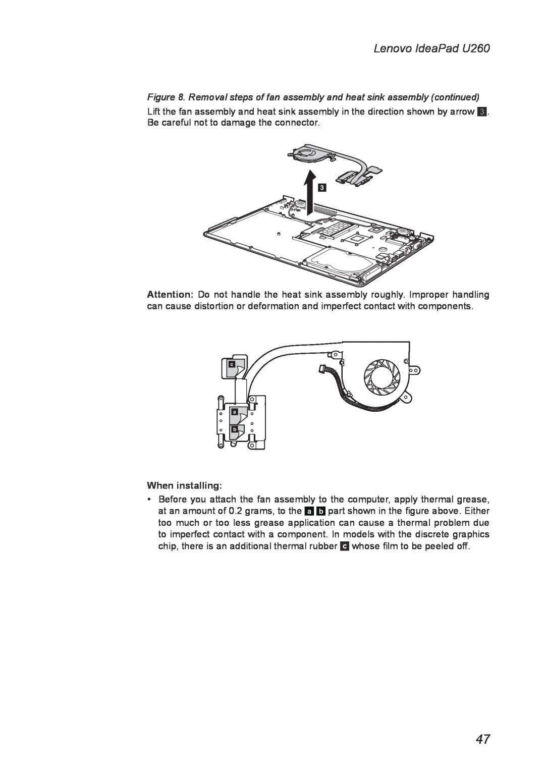 Lenovo manual Lenovo IdeaPad U260, When installing, c a b 