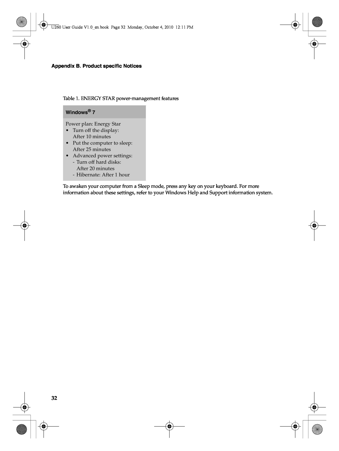 Lenovo U260 manual Appendix B. Product specific Notices, Windows 