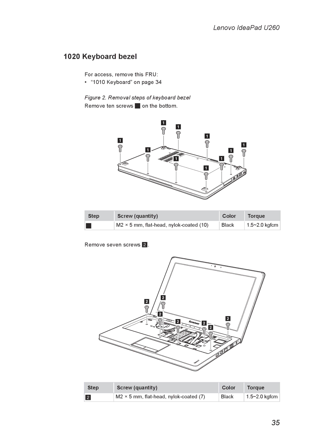 Lenovo U260 manual Keyboard bezel, Removal steps of keyboard bezel 