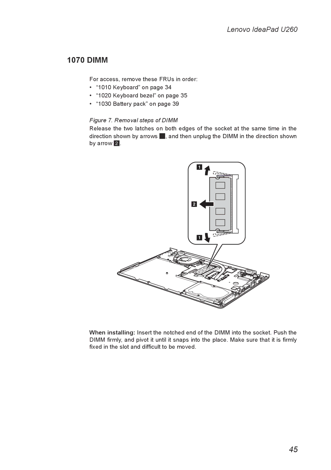 Lenovo U260 manual Removal steps of Dimm 