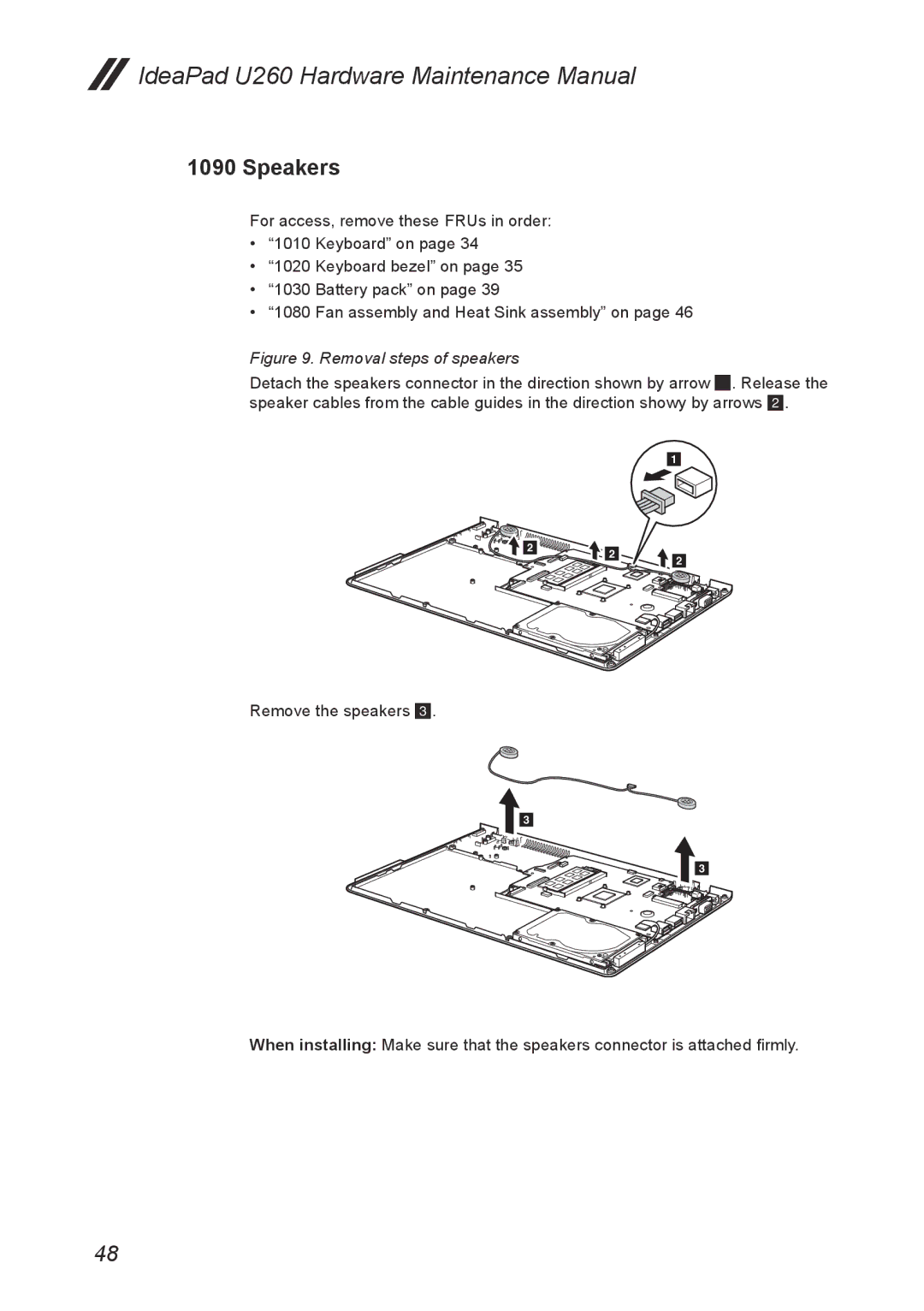 Lenovo U260 manual Speakers, Removal steps of speakers 