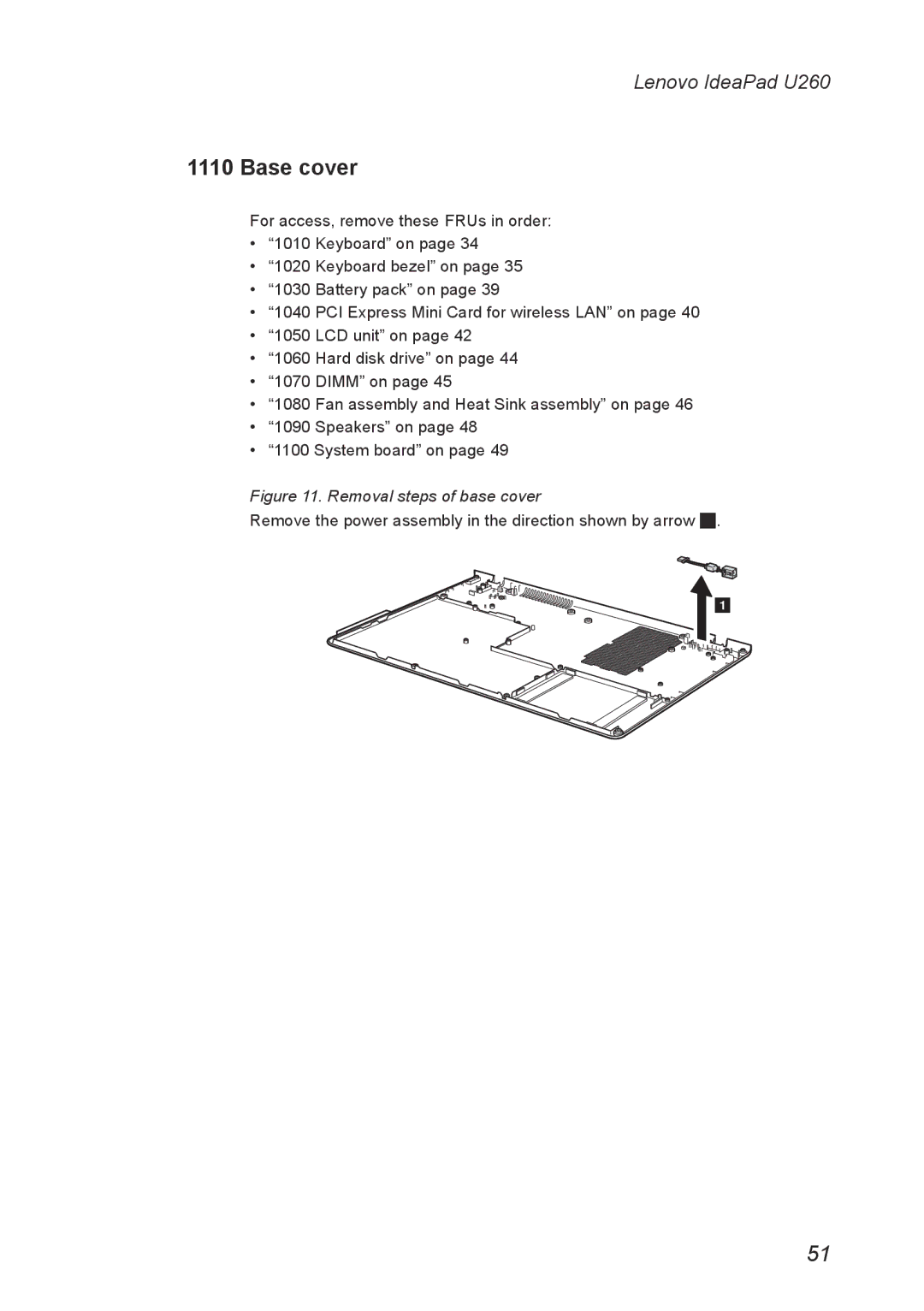 Lenovo U260 manual Base cover, Removal steps of base cover 