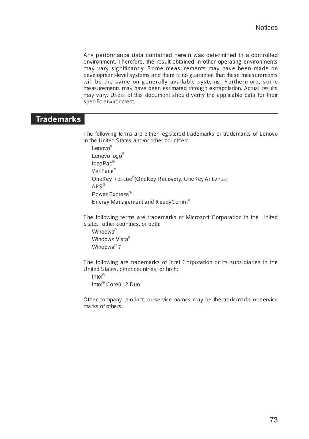 Lenovo U260 manual Trademarks, Aps 