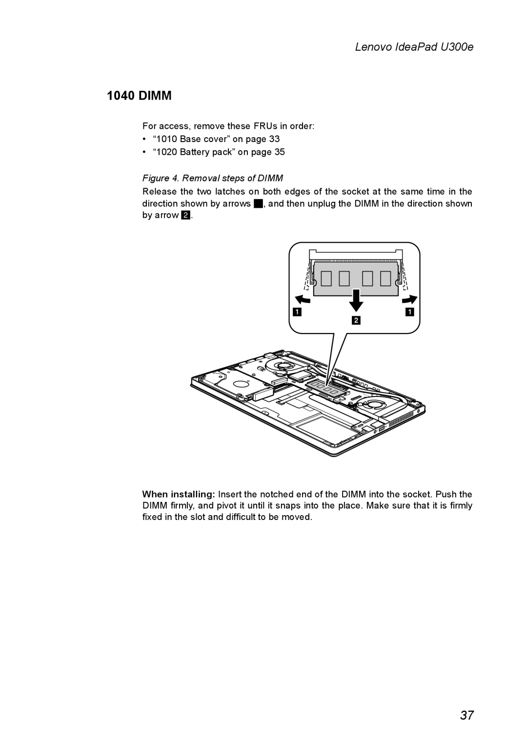 Lenovo U300E manual Dimm, Removal steps of DIMM, Lenovo IdeaPad U300e 