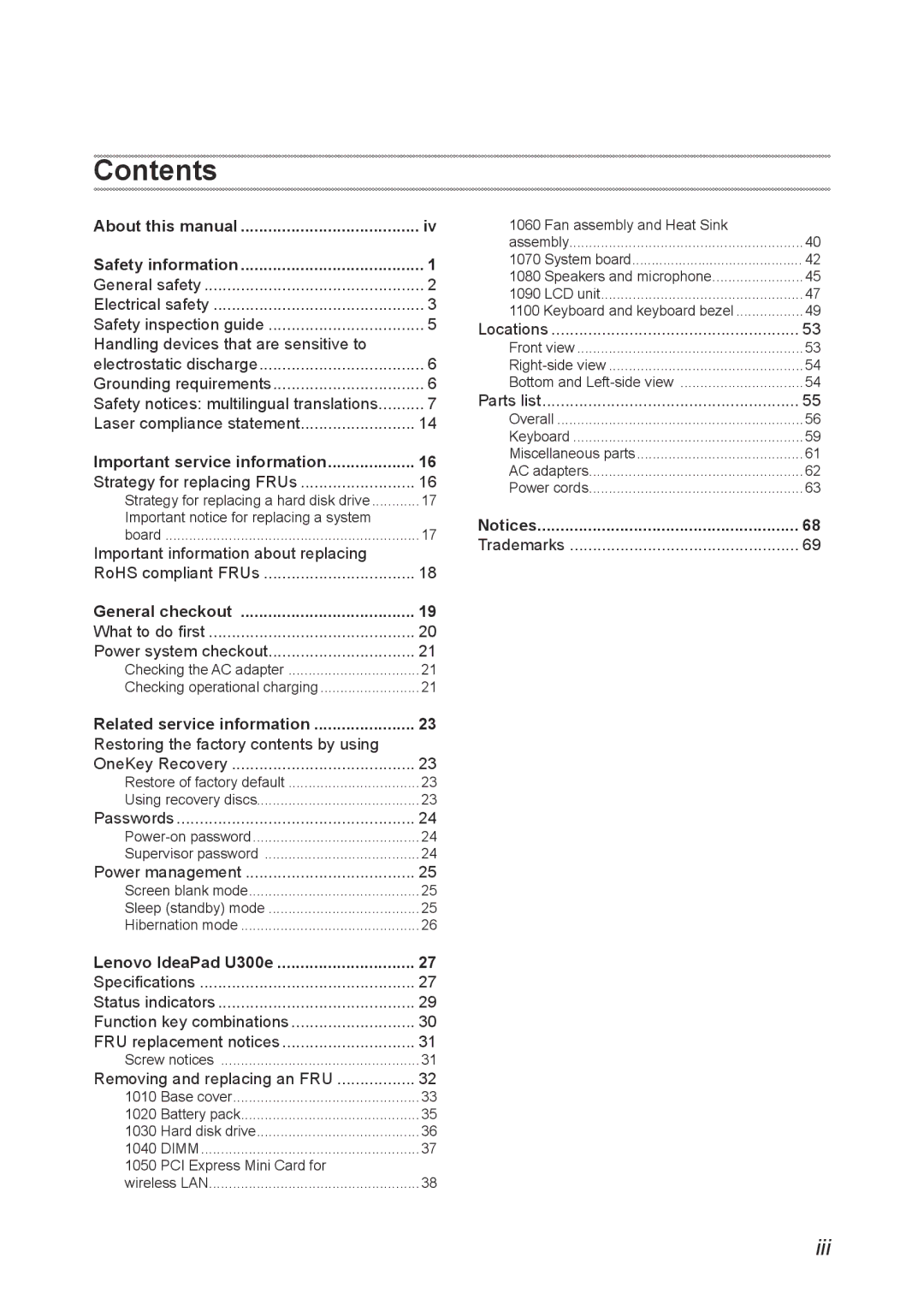 Lenovo U300E manual Contents 