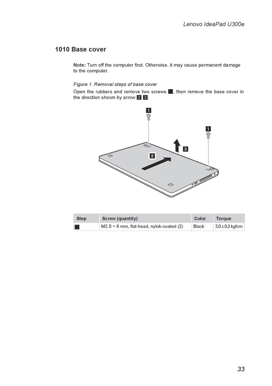 Lenovo U300E manual Base cover, Removal steps of base cover 