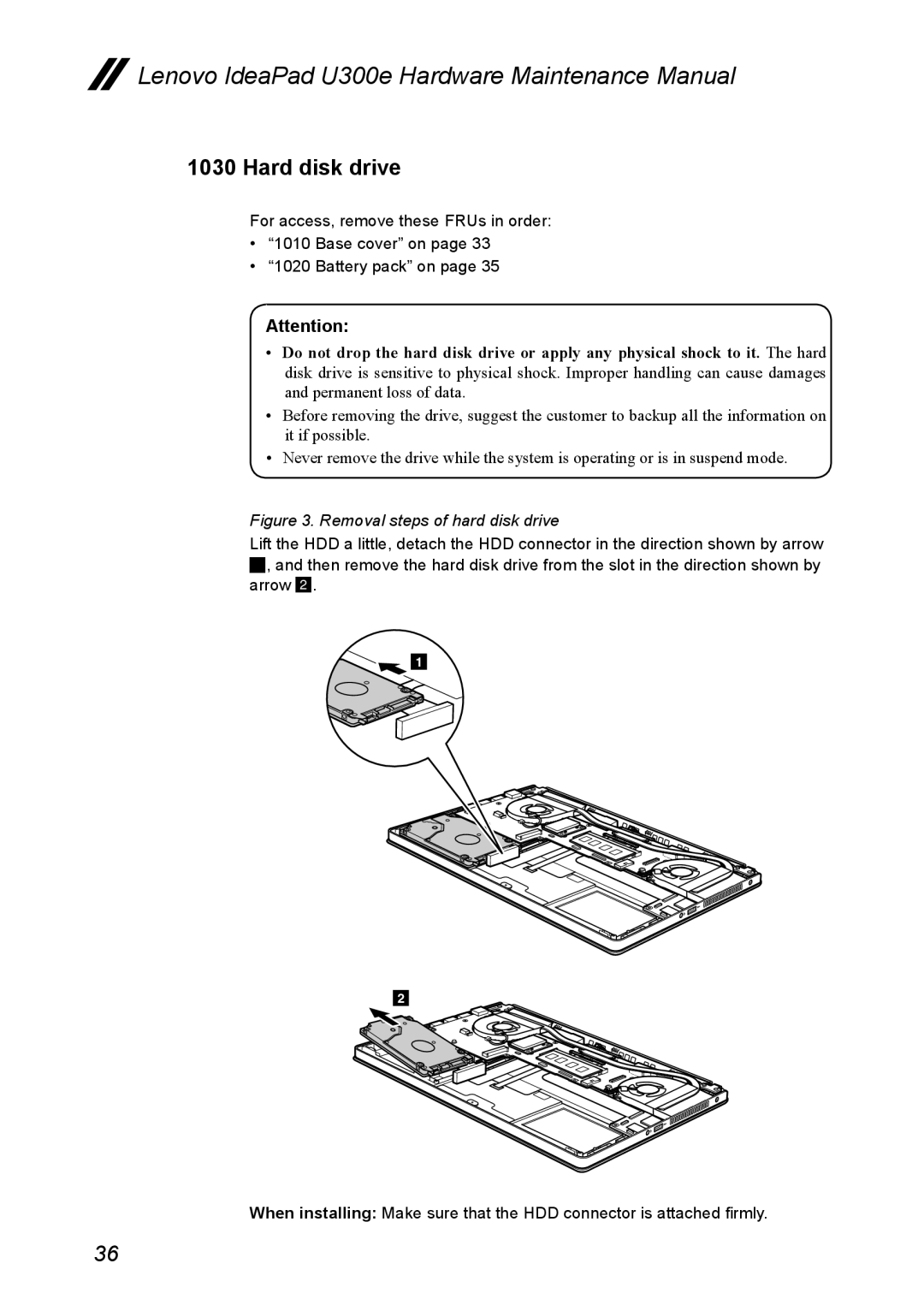 Lenovo U300E manual Hard disk drive, Removal steps of hard disk drive 