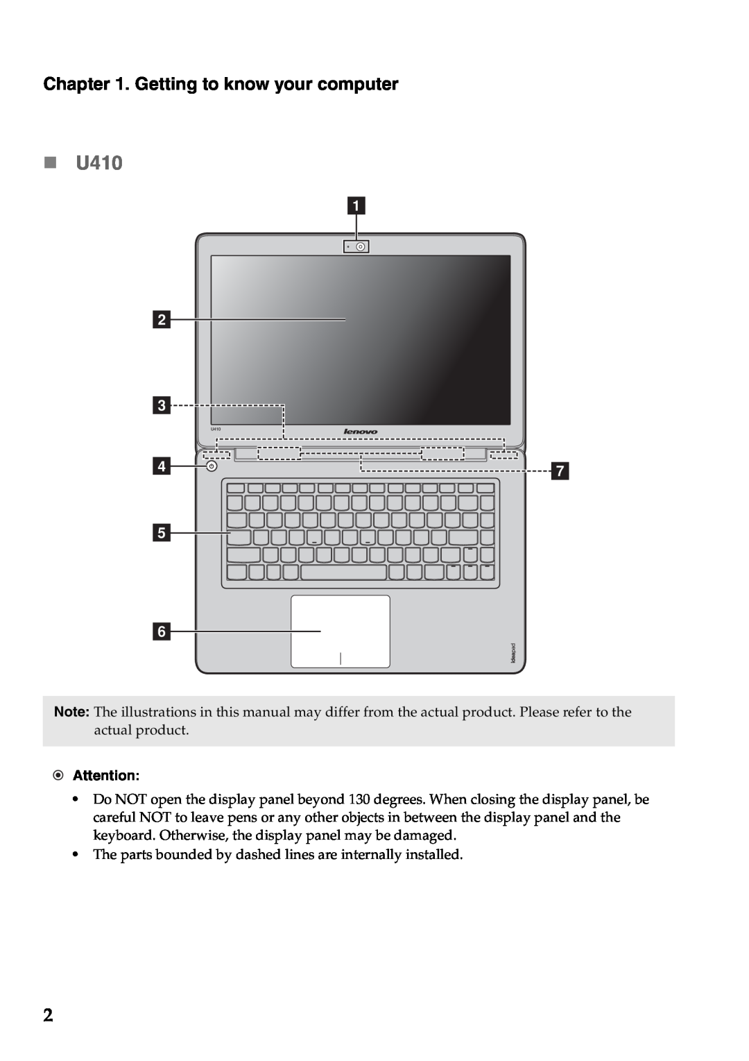 Lenovo U310 manual „ U410, a b c dg e f, Getting to know your computer 