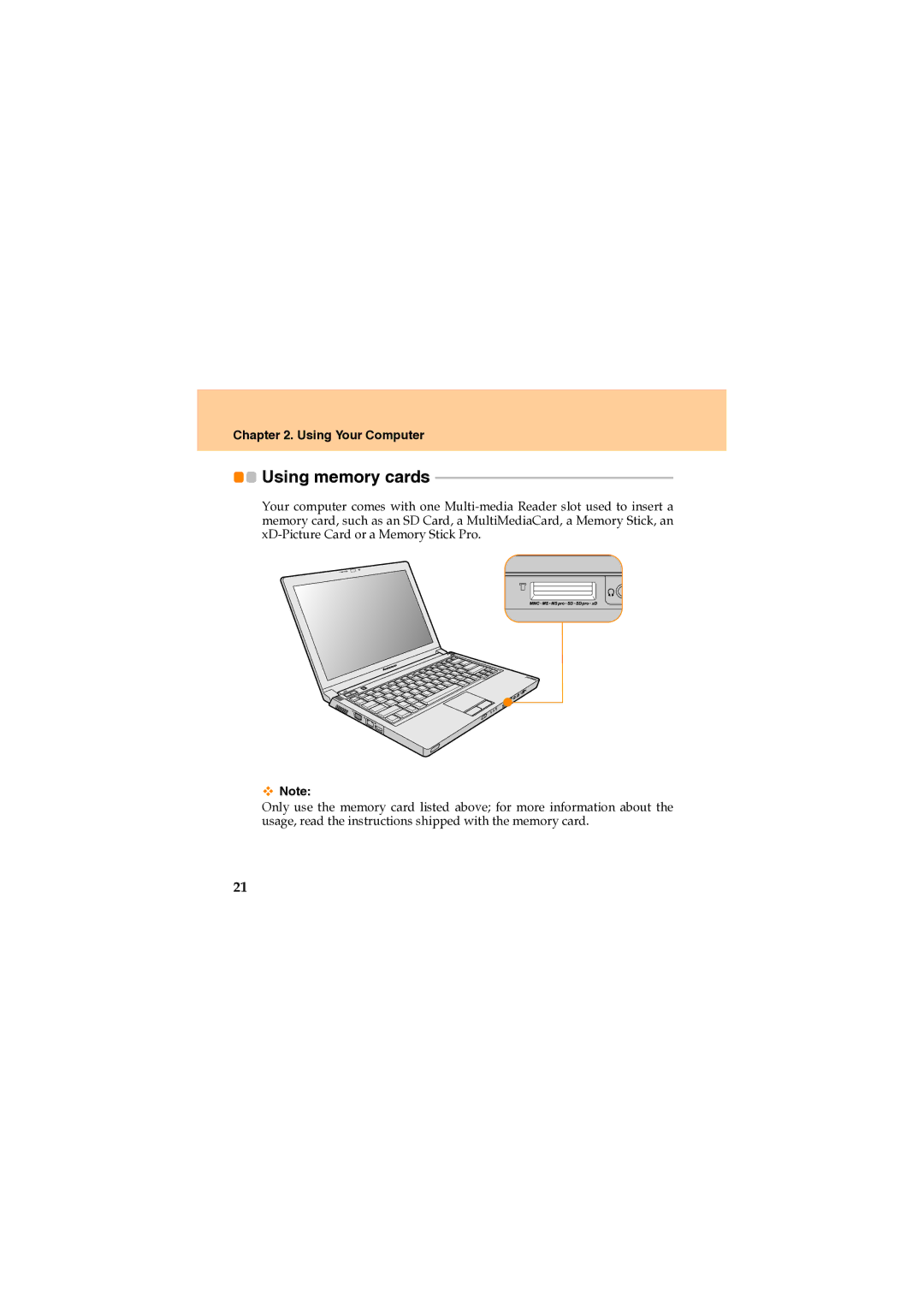 Lenovo U330 manual Using memory cards 