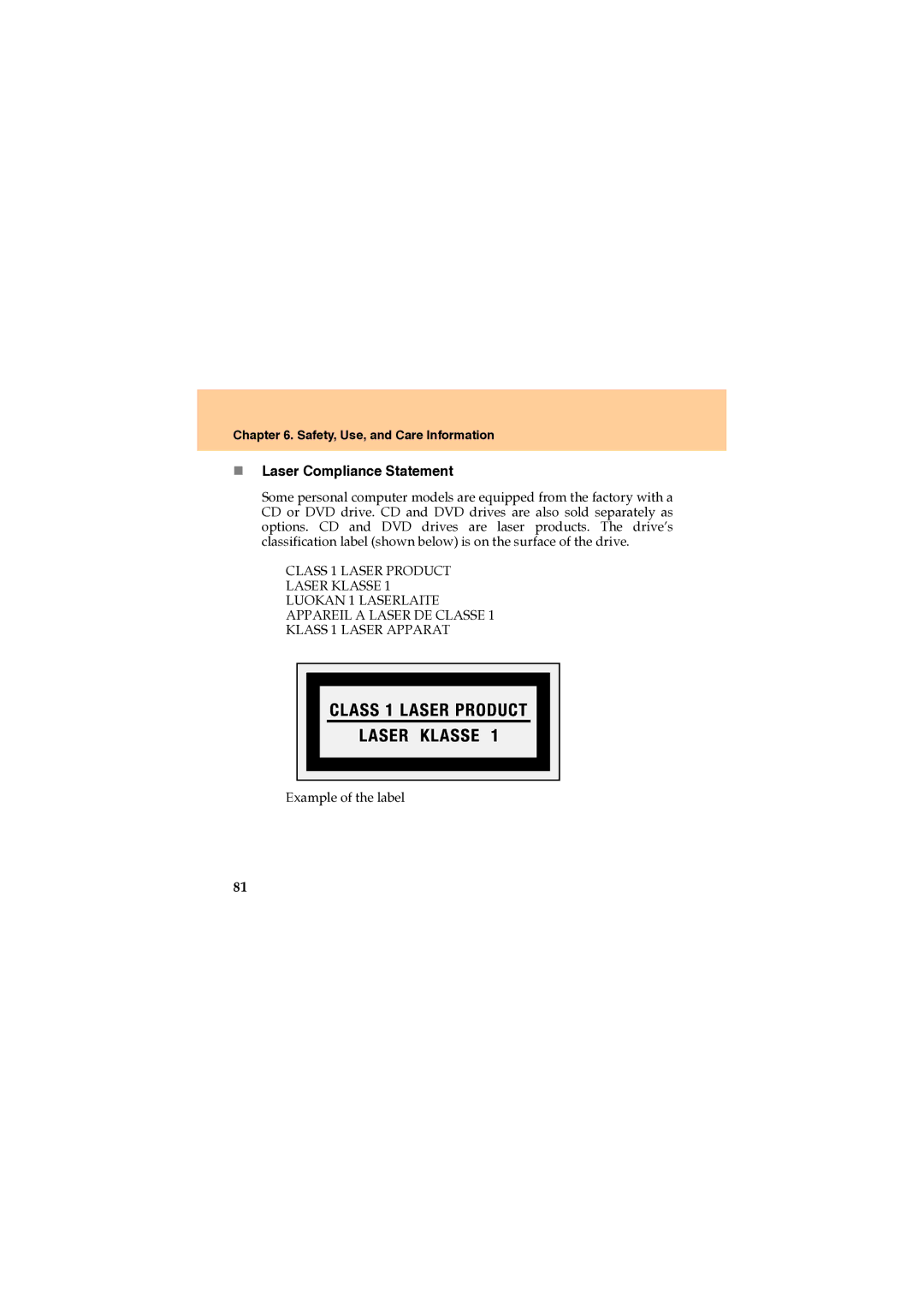 Lenovo U330 manual „ Laser Compliance Statement 