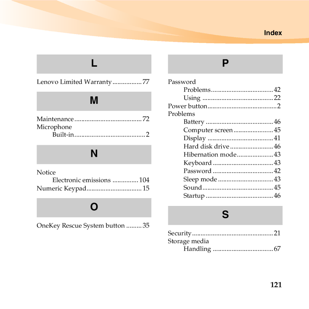 Lenovo U350 manual 121, Index 