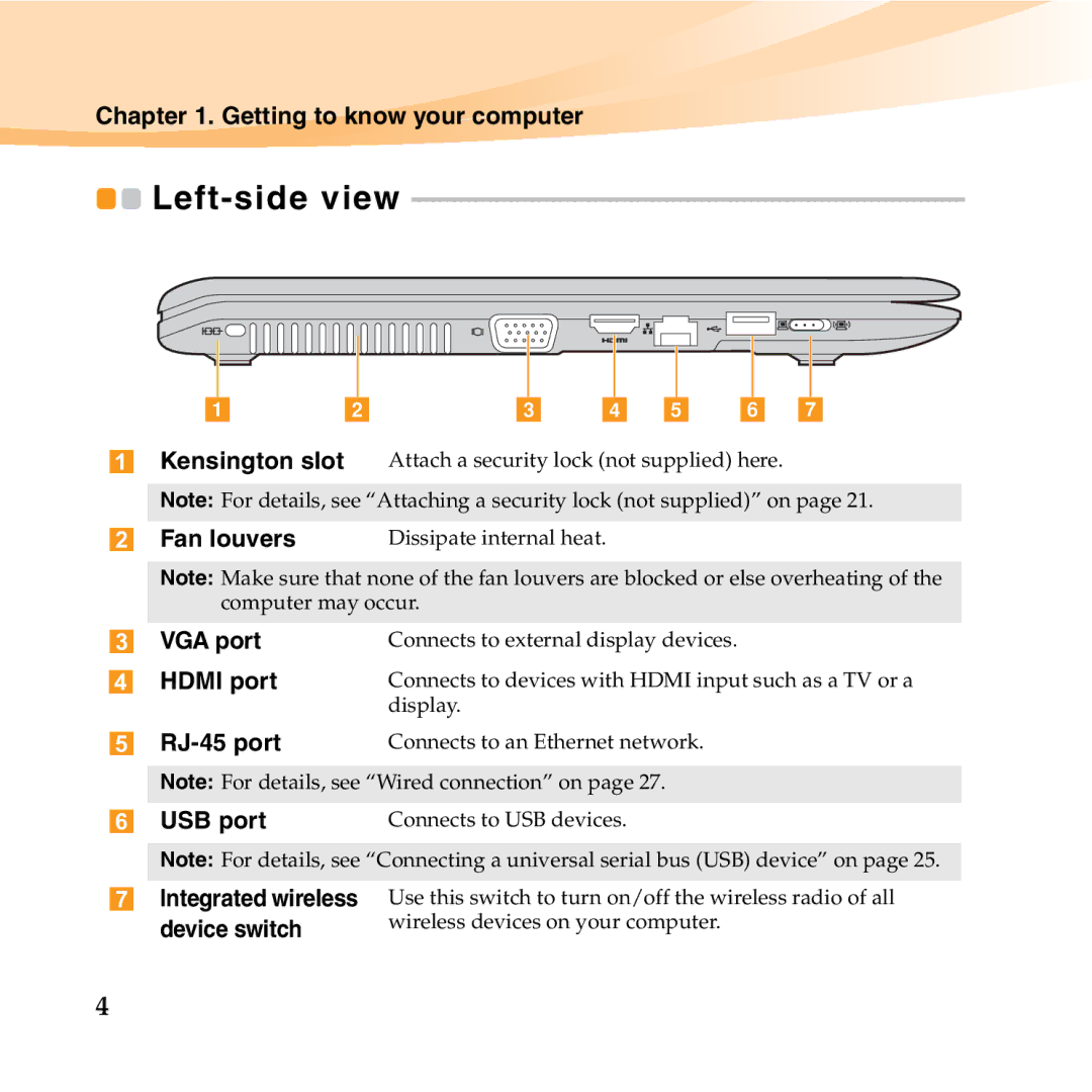 Lenovo U350 manual Left-side view 