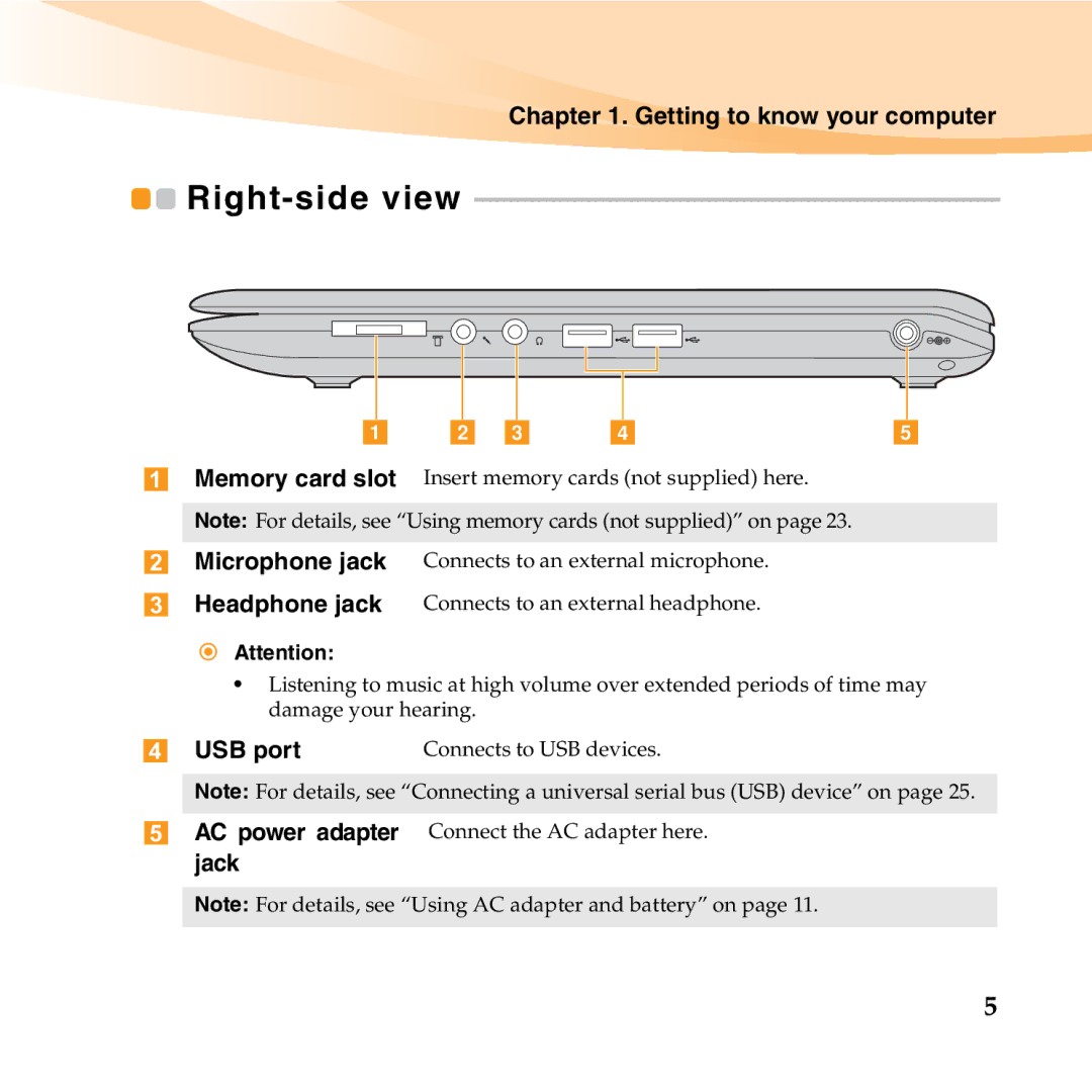 Lenovo U350 manual Right-side view 