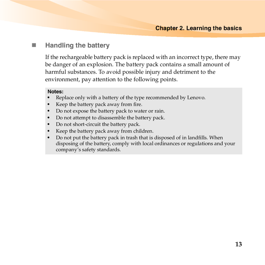 Lenovo U350 manual „ Handling the battery 