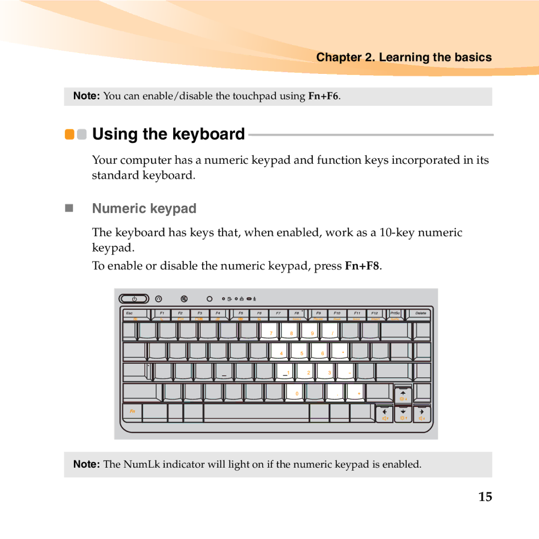 Lenovo U350 manual Using the keyboard, „ Numeric keypad 