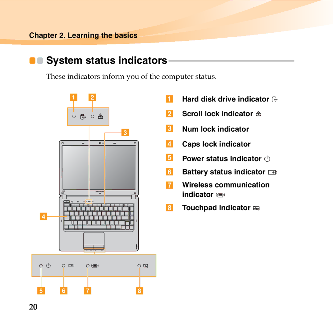 Lenovo U350 manual System status indicators, Touchpad indicator 