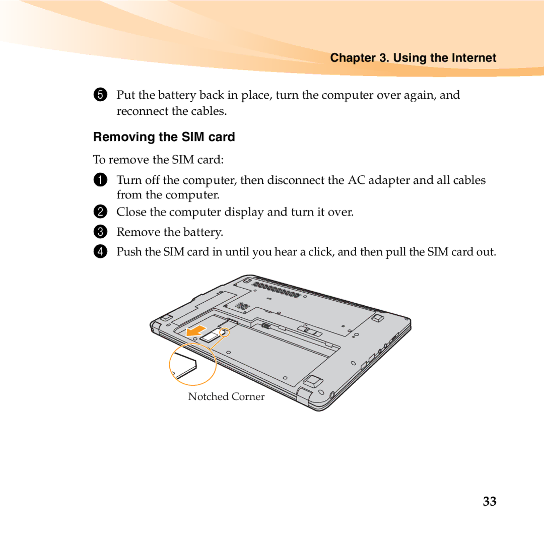 Lenovo U350 manual Removing the SIM card 