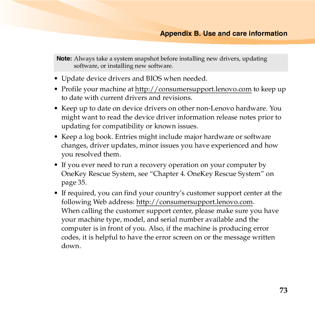 Lenovo U350 manual Appendix B. Use and care information 