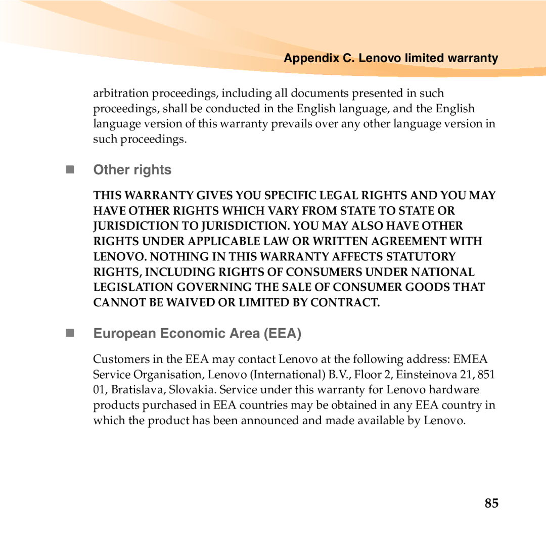 Lenovo U350 manual „ Other rights, „ European Economic Area EEA 