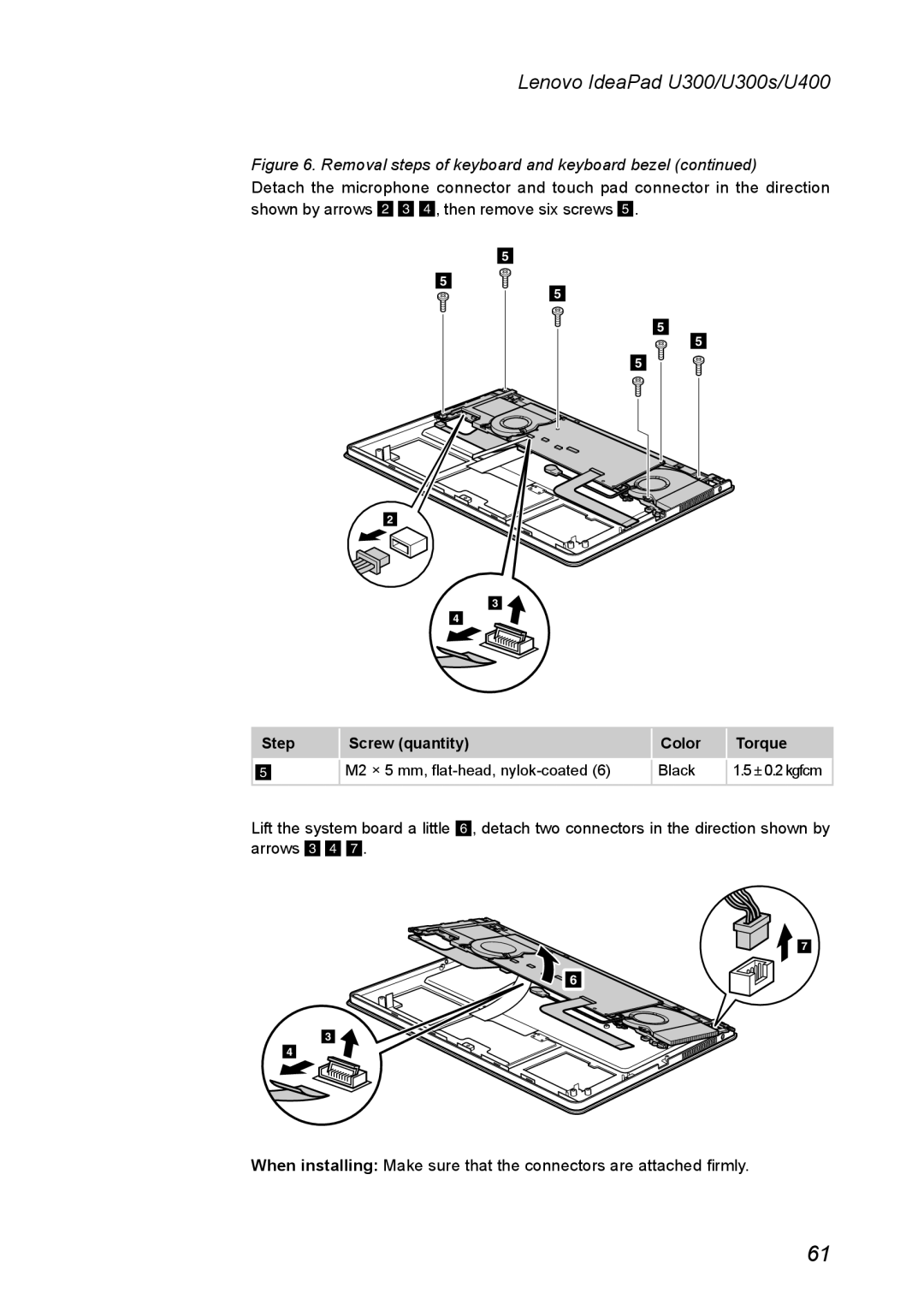 Lenovo U300S manual Removal steps of keyboard and keyboard bezel continued, Lenovo IdeaPad U300/U300s/U400 