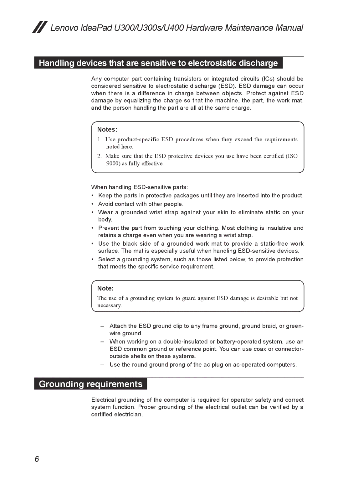 Lenovo U400, U300S manual Grounding requirements 