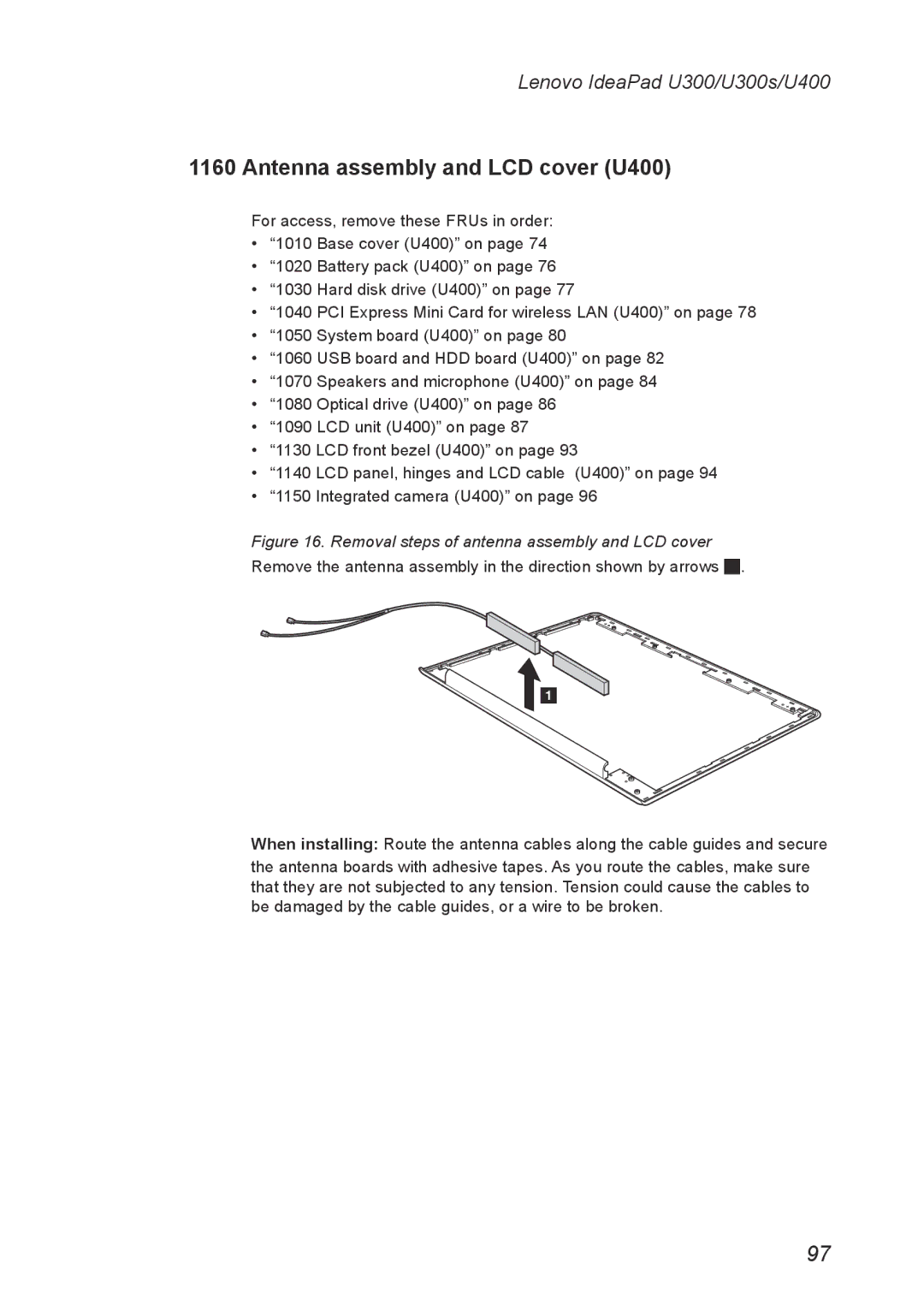 Lenovo U300S manual Antenna assembly and LCD cover U400 