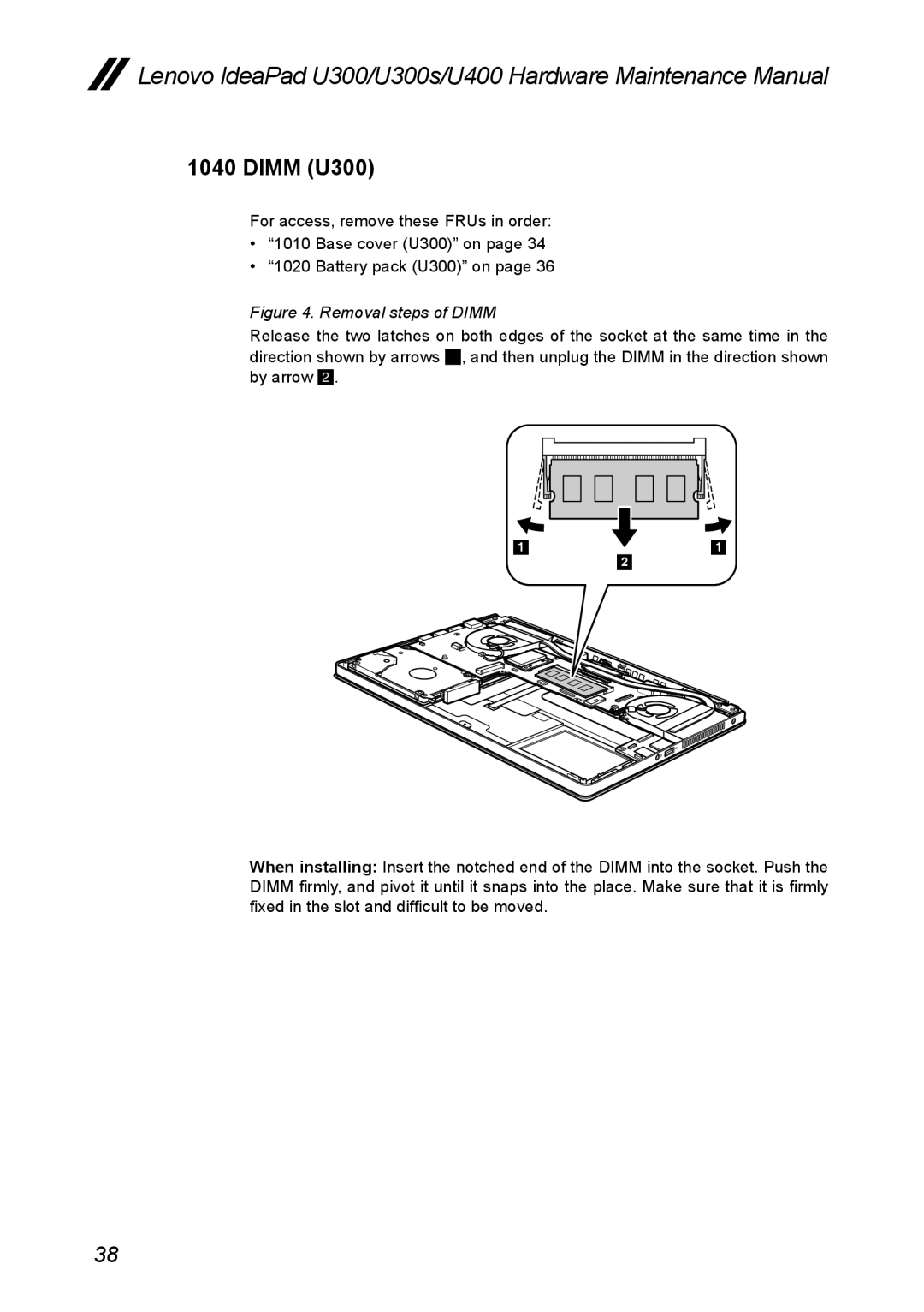 Lenovo U400, U300S manual Dimm U300, Removal steps of Dimm 