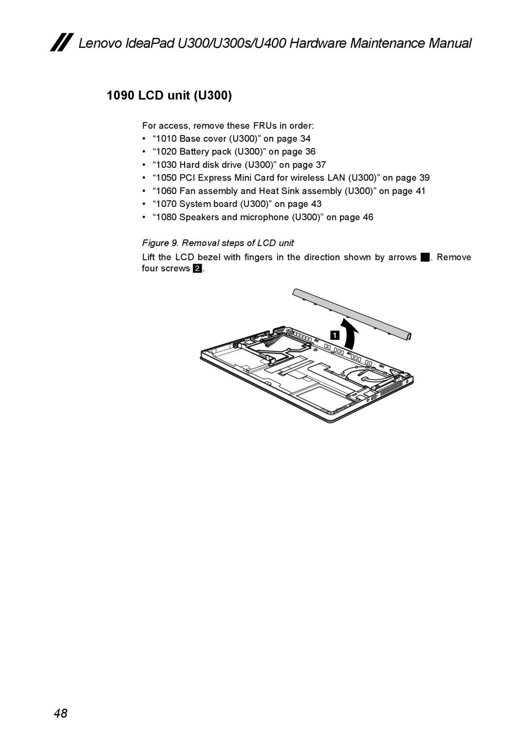 Lenovo U400, U300S manual LCD unit U300, Removal steps of LCD unit 