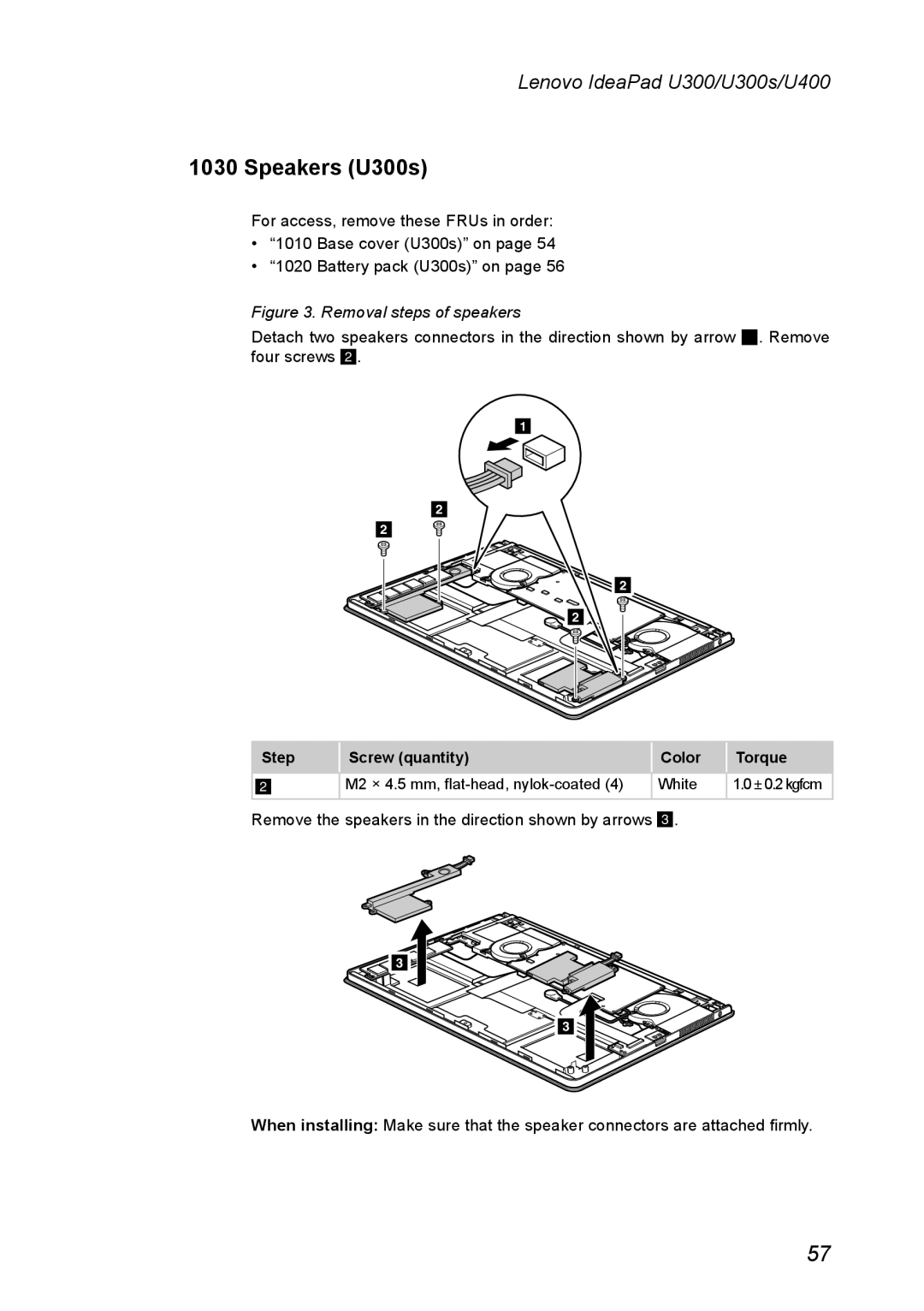 Lenovo U300S, U400 manual Speakers U300s, Removal steps of speakers 