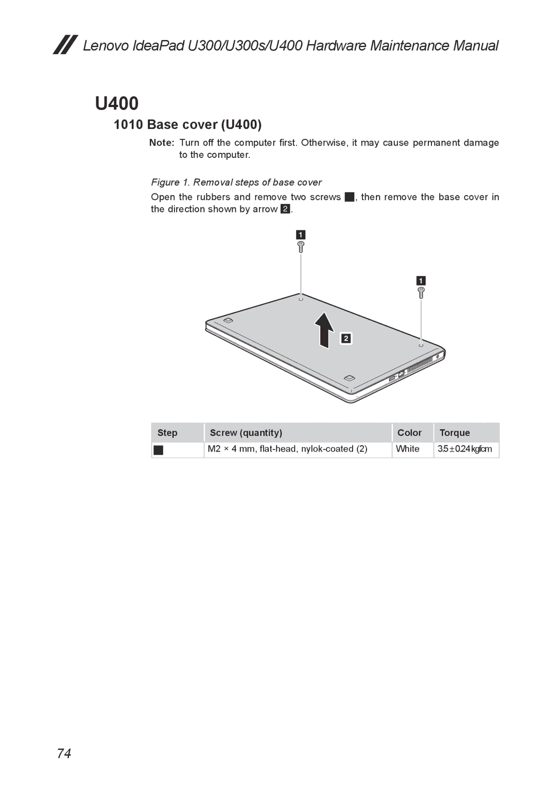 Lenovo U300S manual Base cover U400 