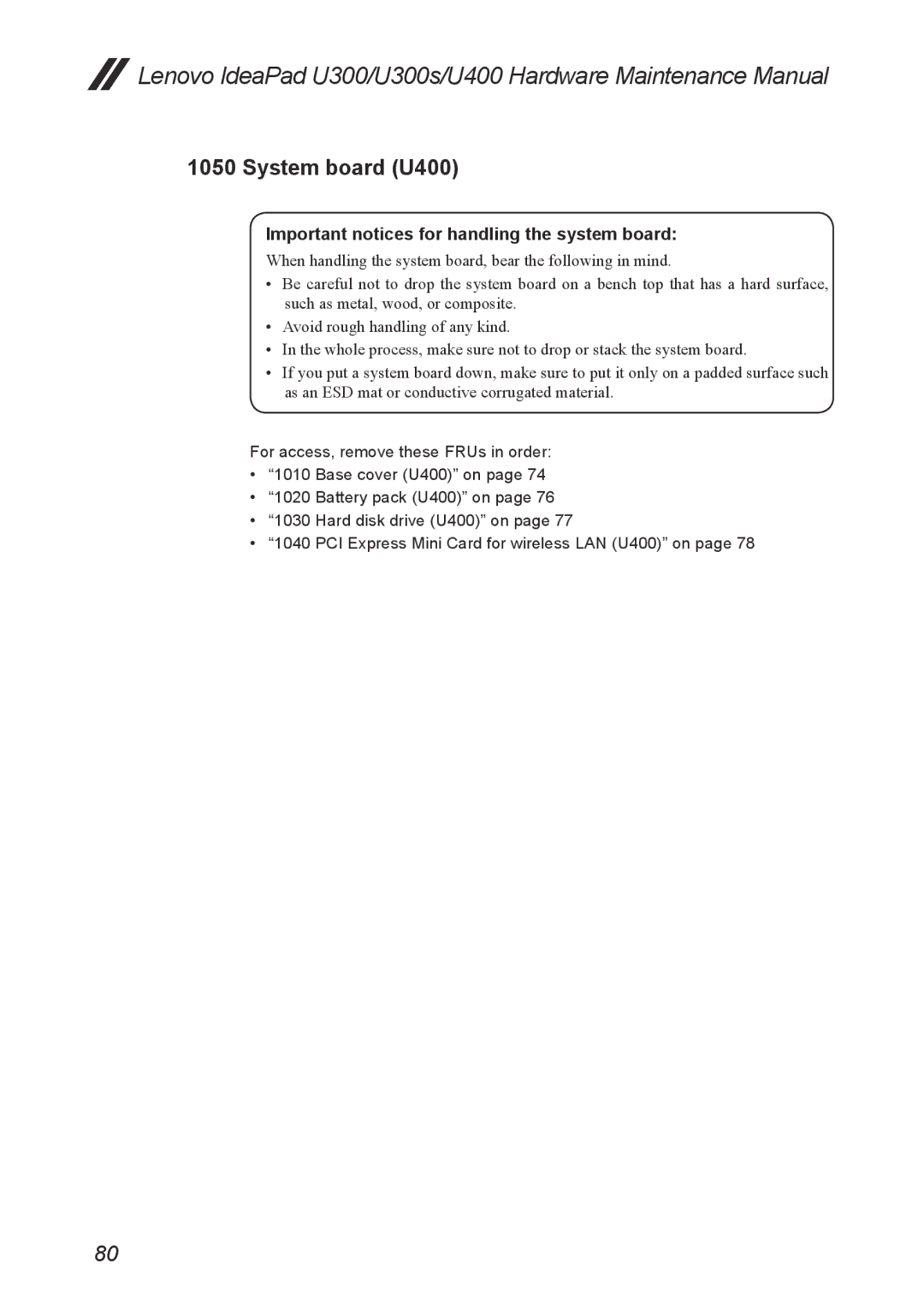 Lenovo U300S manual System board U400 