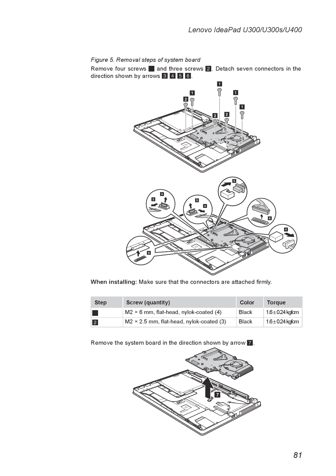 Lenovo U300S, U400 manual Remove the system board in the direction shown by arrow 