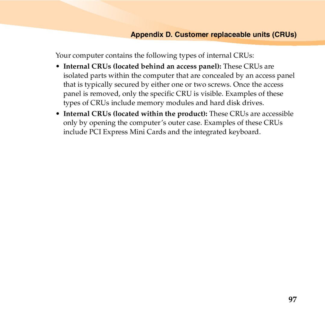 Lenovo U455 manual Appendix D. Customer replaceable units CRUs 