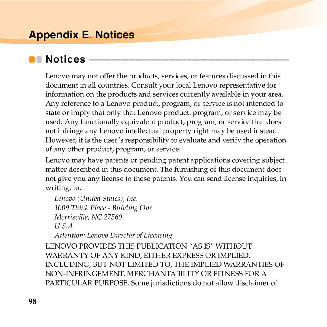 Lenovo U455 manual Appendix E. Notices 