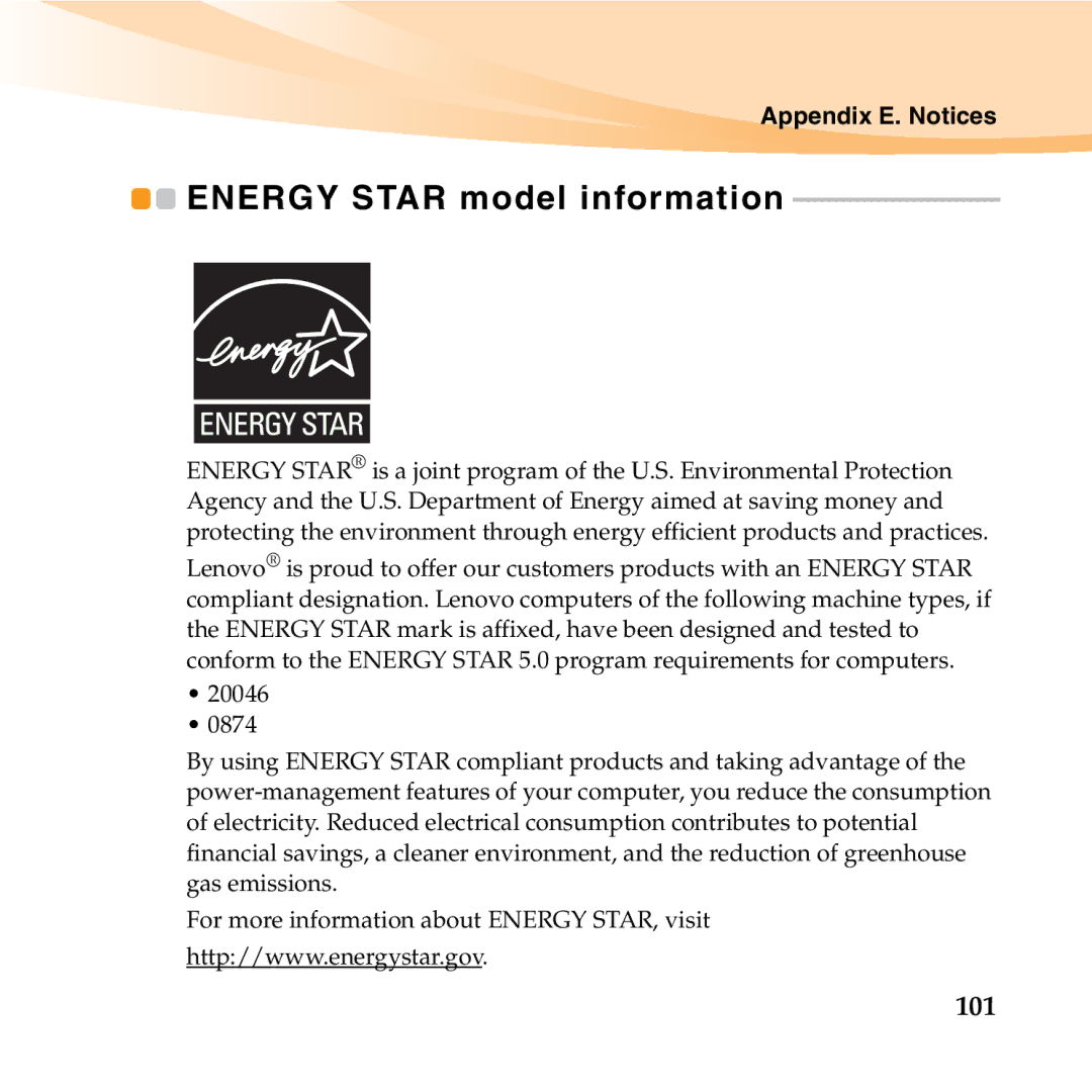 Lenovo U455 manual Energy Star model information, 101 