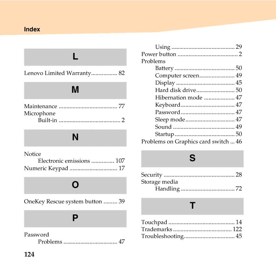 Lenovo U455 manual 124, Index 