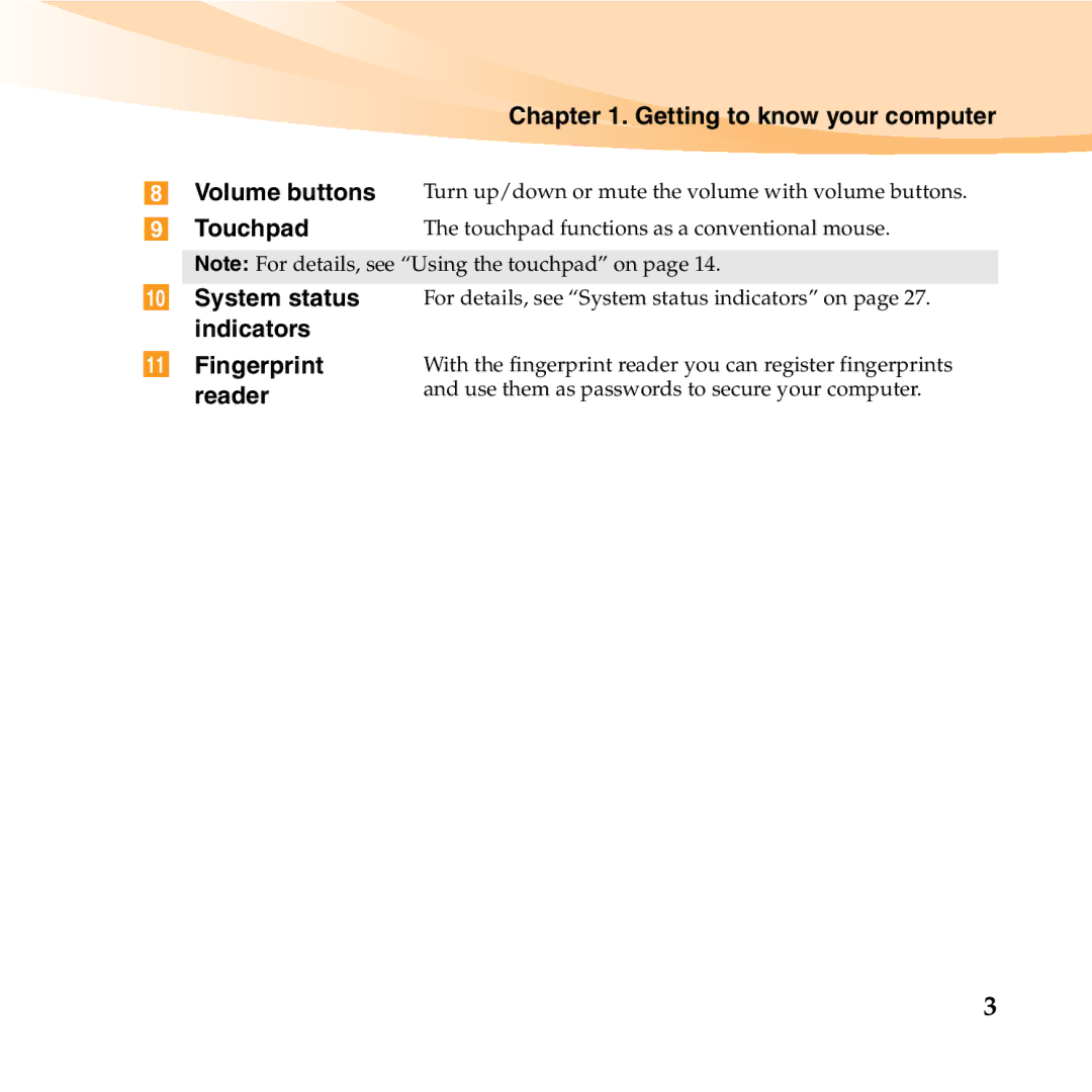 Lenovo U455 manual Touchpad, Fingerprint, Reader 