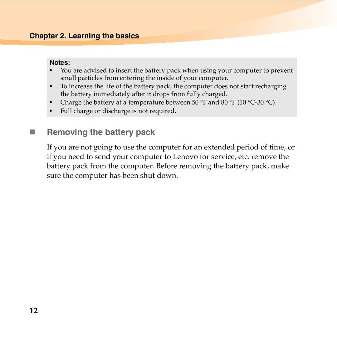 Lenovo U455 manual „ Removing the battery pack 