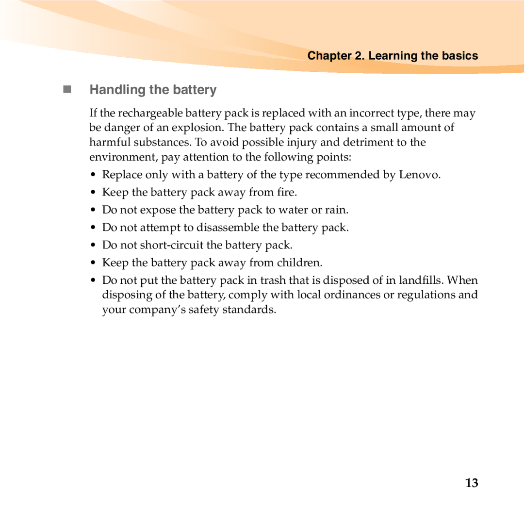 Lenovo U455 manual „ Handling the battery 