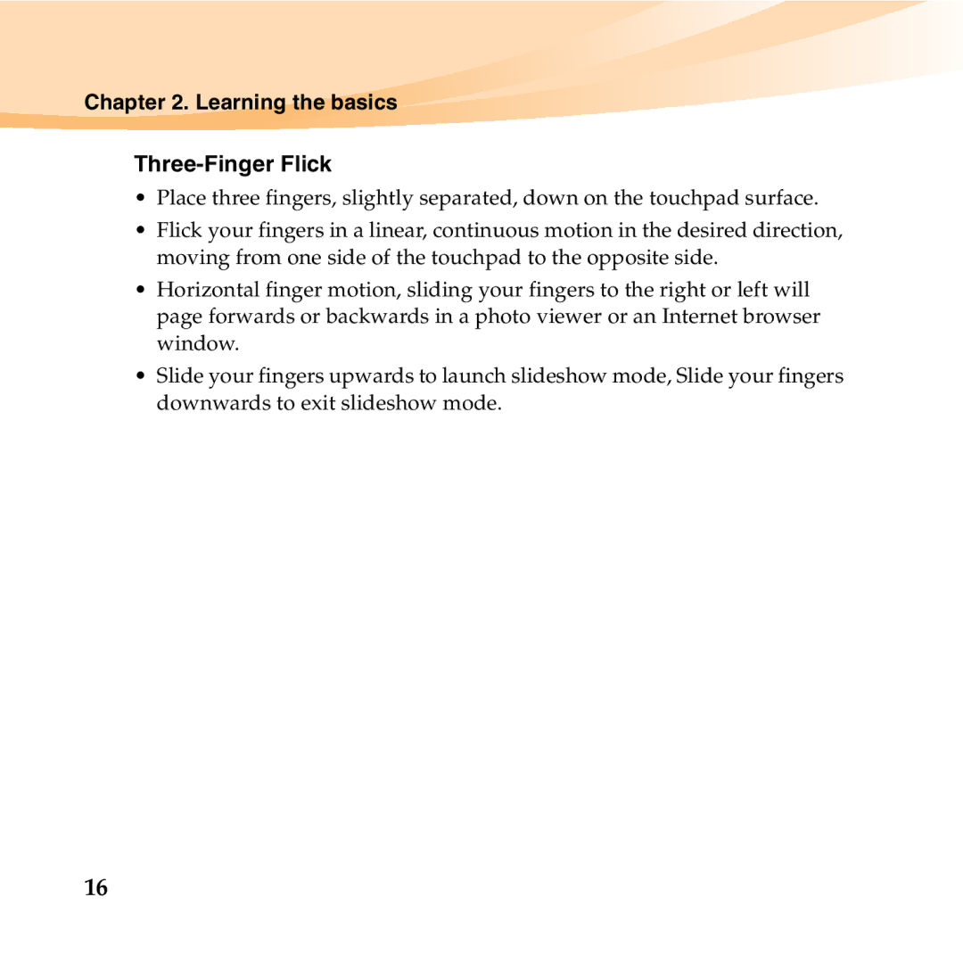 Lenovo U455 manual Learning the basics Three-Finger Flick 