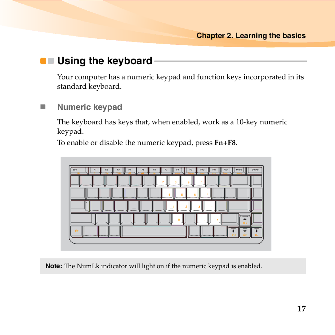 Lenovo U455 manual Using the keyboard, „ Numeric keypad 