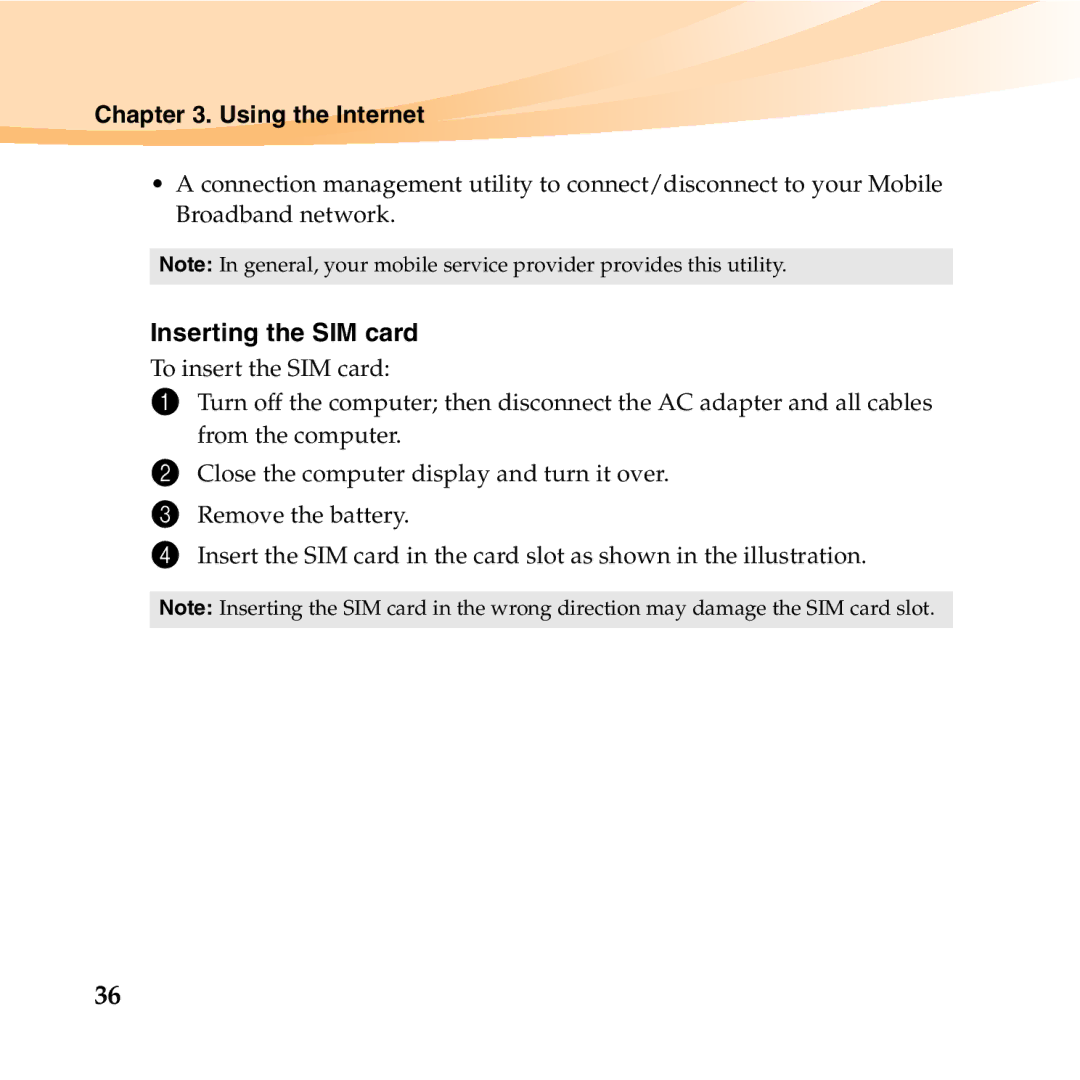 Lenovo U455 manual Inserting the SIM card 