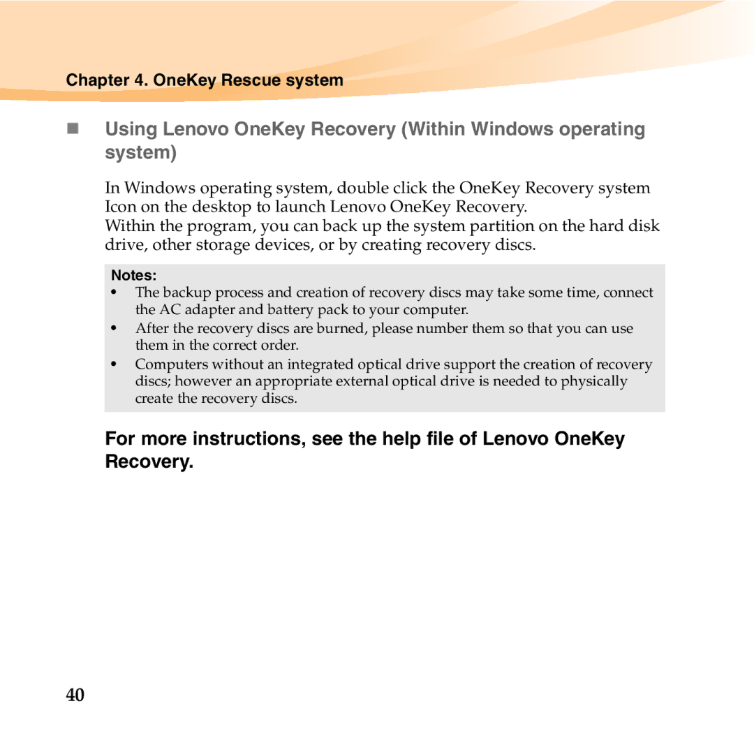 Lenovo U455 manual OneKey Rescue system 