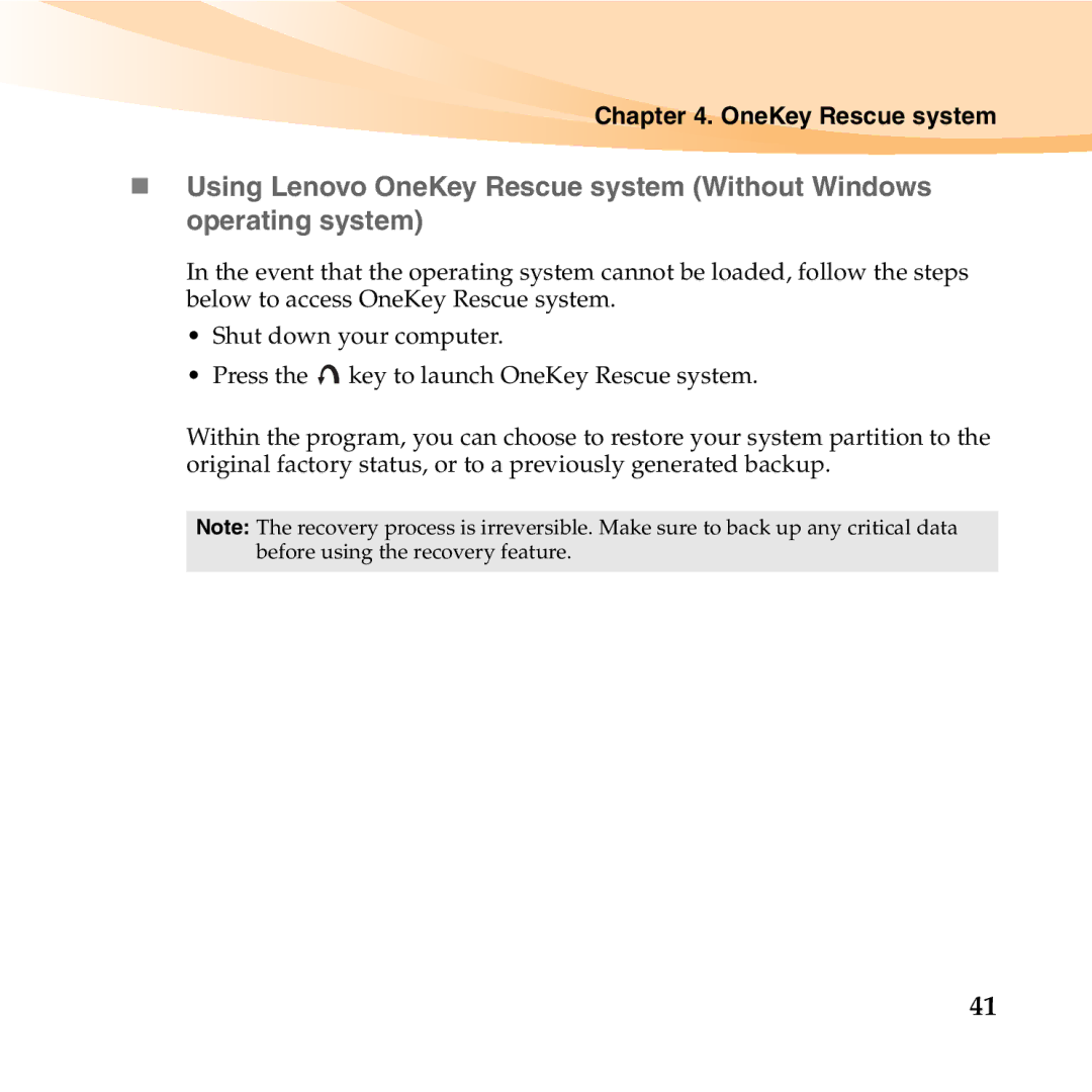 Lenovo U455 manual OneKey Rescue system 