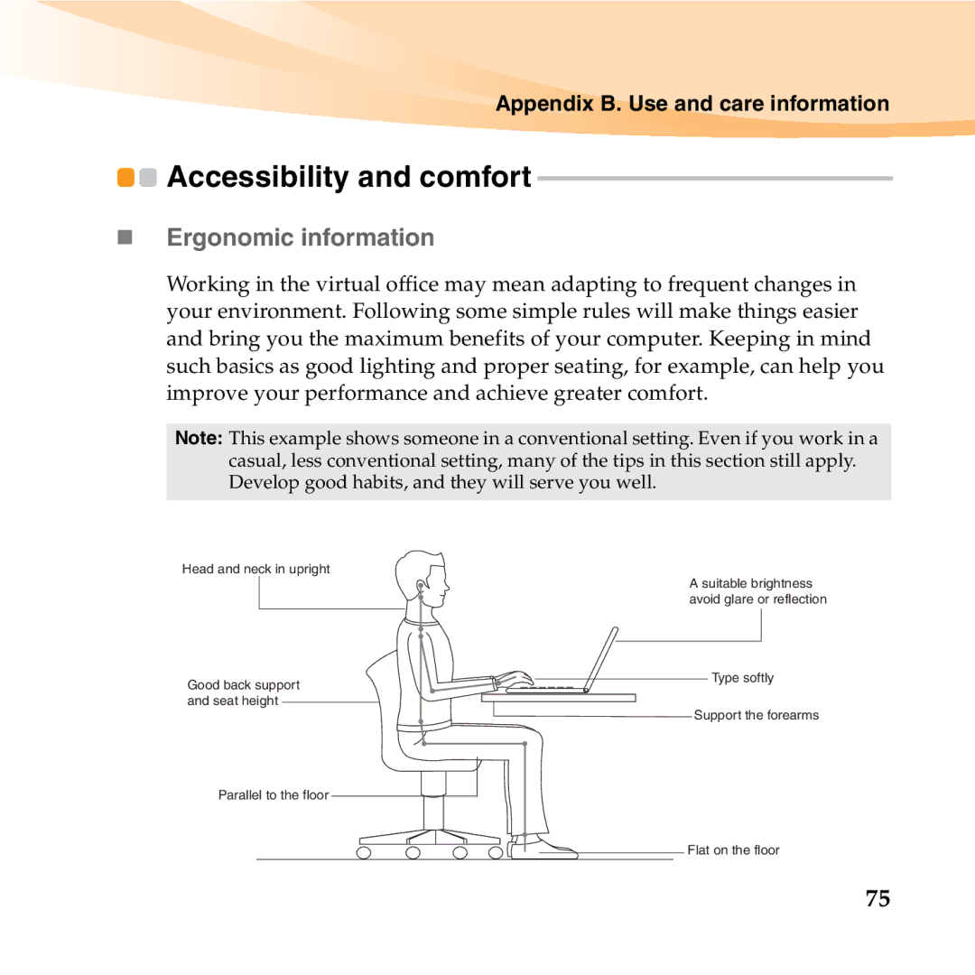 Lenovo U455 manual Accessibility and comfort, „ Ergonomic information 