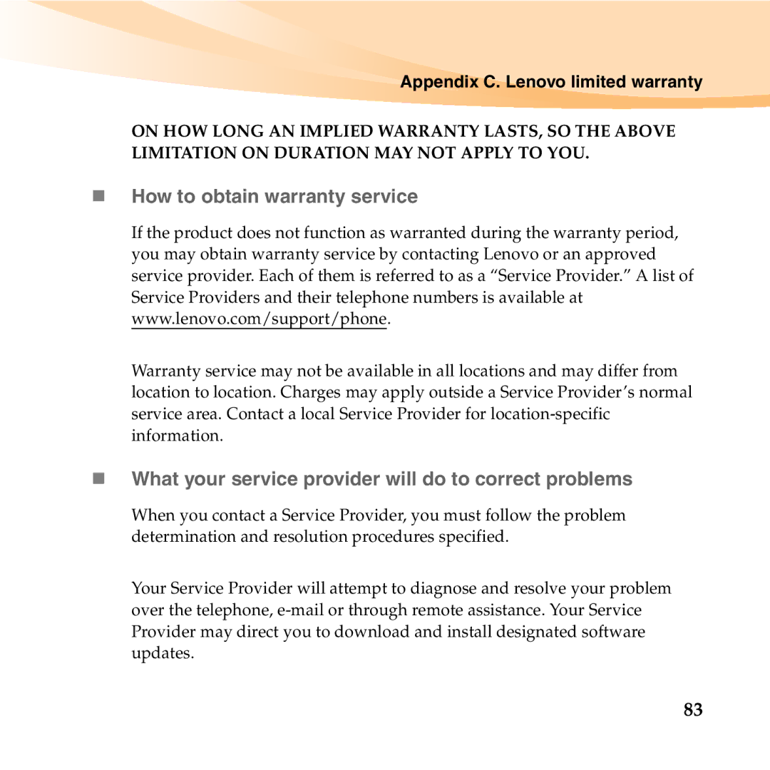 Lenovo U455 manual „ How to obtain warranty service, „ What your service provider will do to correct problems 