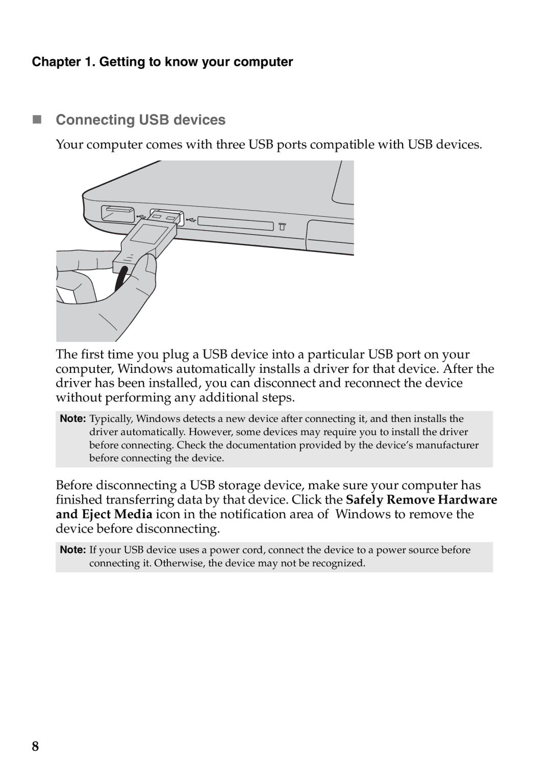 Lenovo U510, 59RF0049, 4941XF2 manual „ Connecting USB devices 